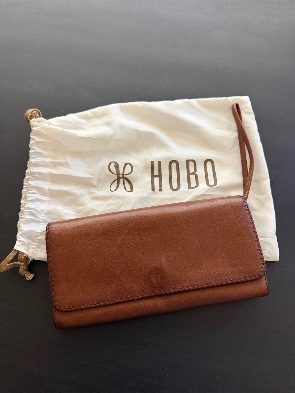 HOBO Chestnut Brown Leather Wristlet Wallet with Wrist Strap